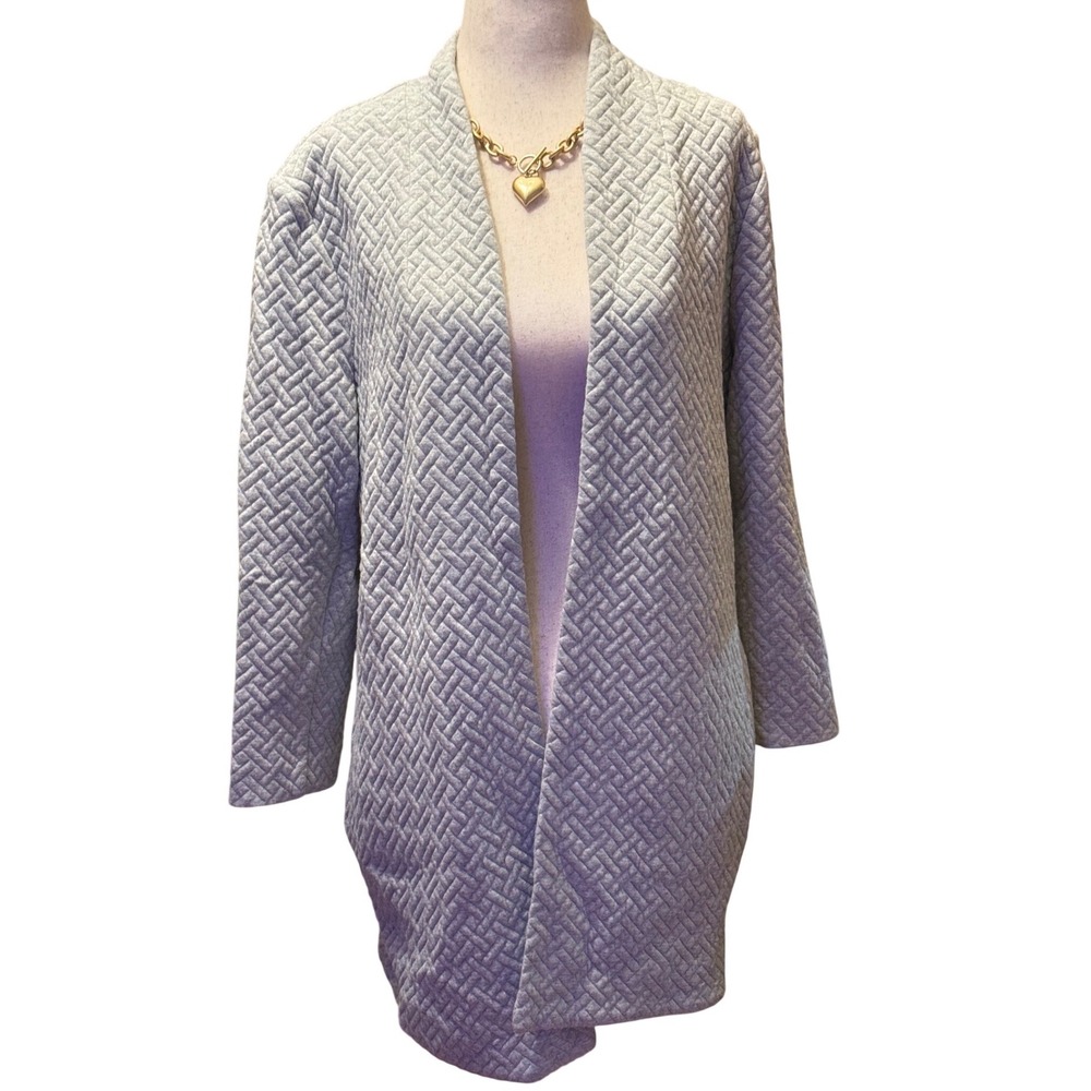 Westport Quilted Open Front Long Sleeve Cardigan‎ Sweater Light Gray Women's M